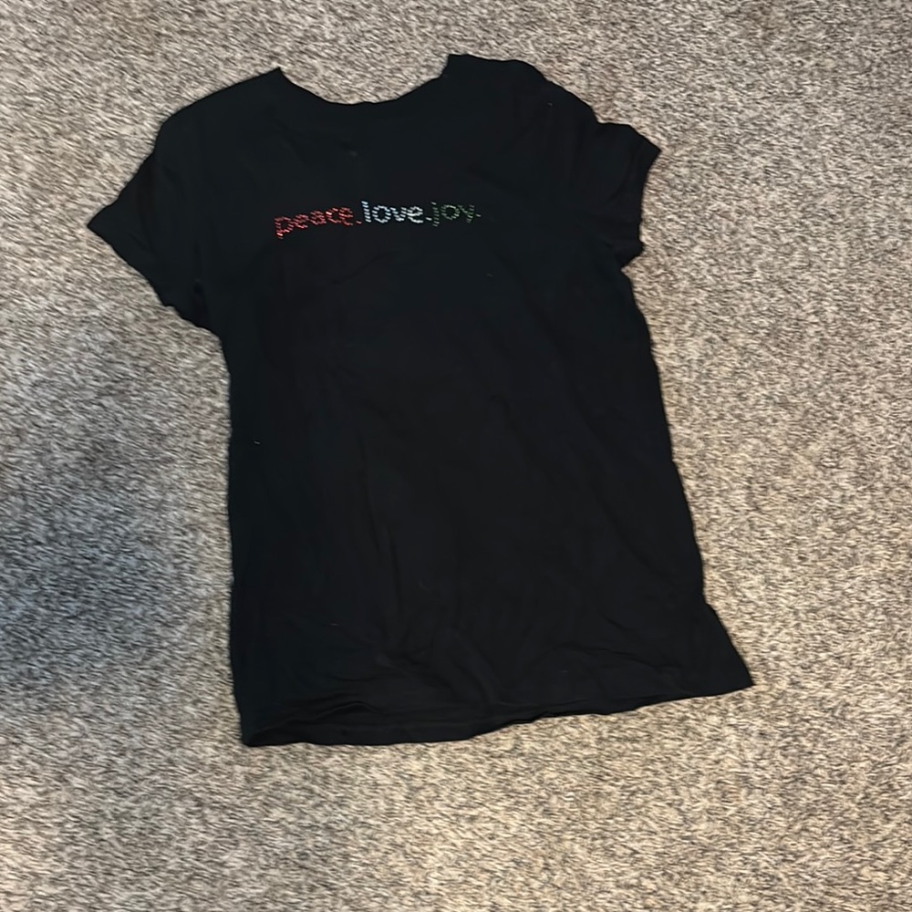 Black T-Shirt with Peace Love Joy Text